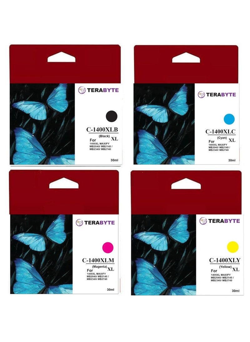 Terabyte 1400X Compatible Inkjet Cartridge Set for Canon Maxify MB2140, C-1400XL Series, Black/Cyan/Magenta/Yellow, 4-Pack, 1200 Page Yield, 15 x 7 x 7.2 cm - Image 1