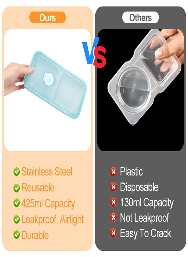 SEILETOO Grab and Go Snack Containers Reusable, 4PCS Stainless Steel Double Compartment Snack Containers with Spoons Forks, Dishwasher,Reusable Condiment Container with Lids of Snacks - Image 3