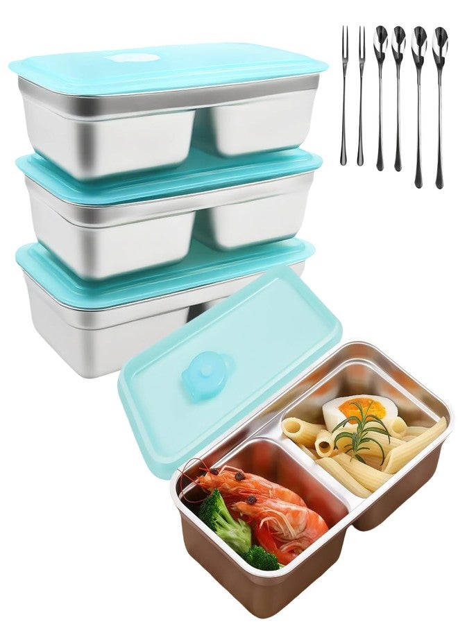 SEILETOO Grab and Go Snack Containers Reusable, 4PCS Stainless Steel Double Compartment Snack Containers with Spoons Forks, Dishwasher,Reusable Condiment Container with Lids of Snacks - Image 1