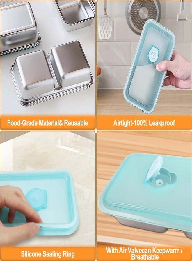 SEILETOO Grab and Go Snack Containers Reusable, 4PCS Stainless Steel Double Compartment Snack Containers with Spoons Forks, Dishwasher,Reusable Condiment Container with Lids of Snacks - Image 5