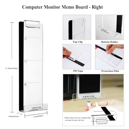 LRZCGB Acrylic Monitor Sticky Note Holder Transparent Message Board Reminder for Computer Screen (Right) - Image 2