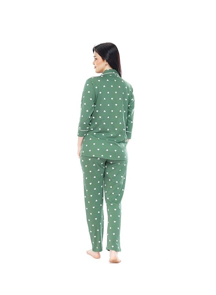 Accessorize Kingdom Women's Cotton Heart Printed Night Suit Set Of Shirt & Pajama Set  - Image 3