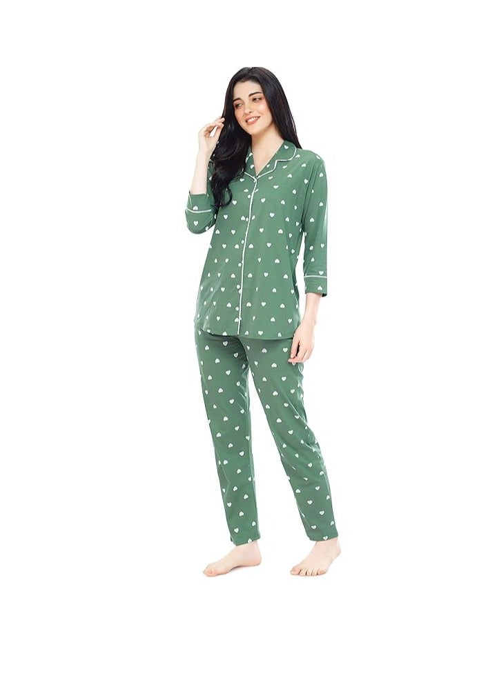 Accessorize Kingdom Women's Cotton Heart Printed Night Suit Set Of Shirt & Pajama Set  - Image 4