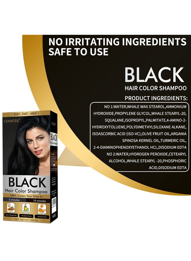 COSMTEK Black Hair Dye Shampoo Permanent For Men&Womenhair Color Shampoo For Gray Hair Coverage And Beard3In1 Shampoo For Color Treated Hairlasts 30 Days500Mlammoniafreenatural Herbal - Image 2