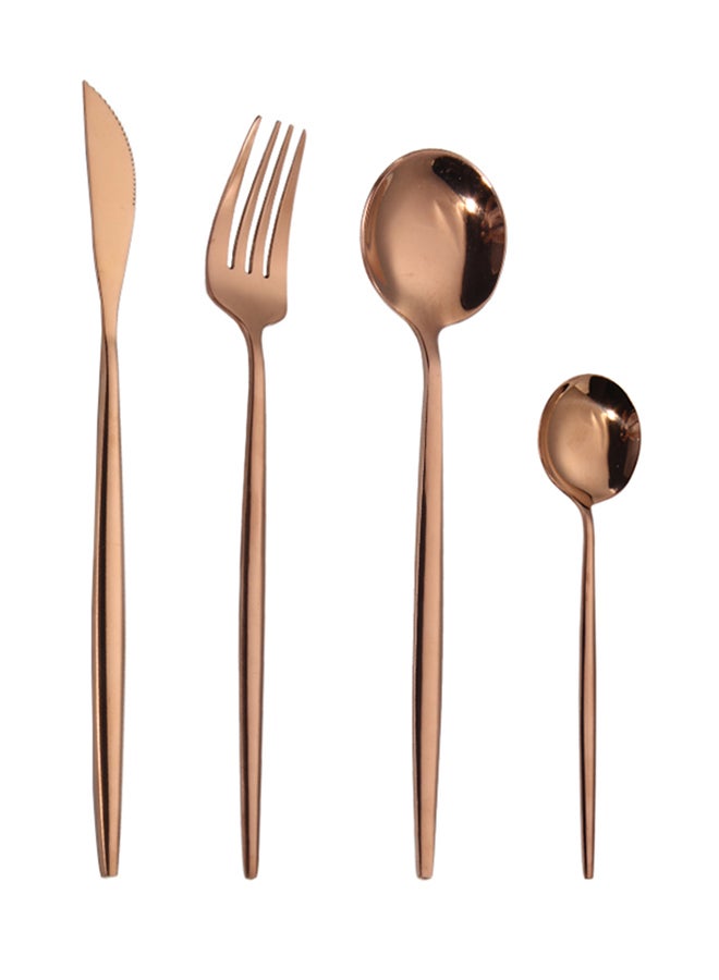 طقم أدوات مائدة من الستانلس ستيل مكون من 4 قطع ذهبي وردي - Image 2