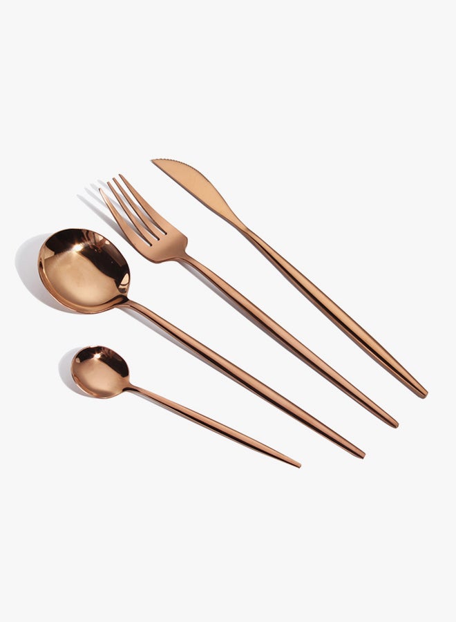 طقم أدوات مائدة من الستانلس ستيل مكون من 4 قطع ذهبي وردي - Image 3