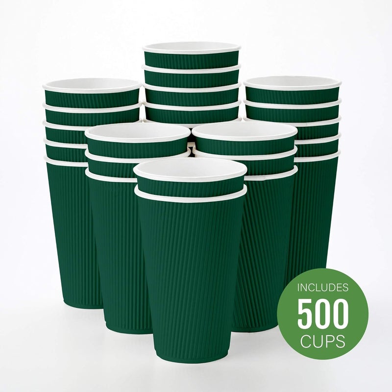 Restaurantware 20 Ounce Paper Coffee Cups, 250 Ripple Wall Disposable Paper Cups - Leakproof, Recyclable, Forest Green Paper Hot Cups, Insulated, Matching Lids Sold Separately - - Image 1