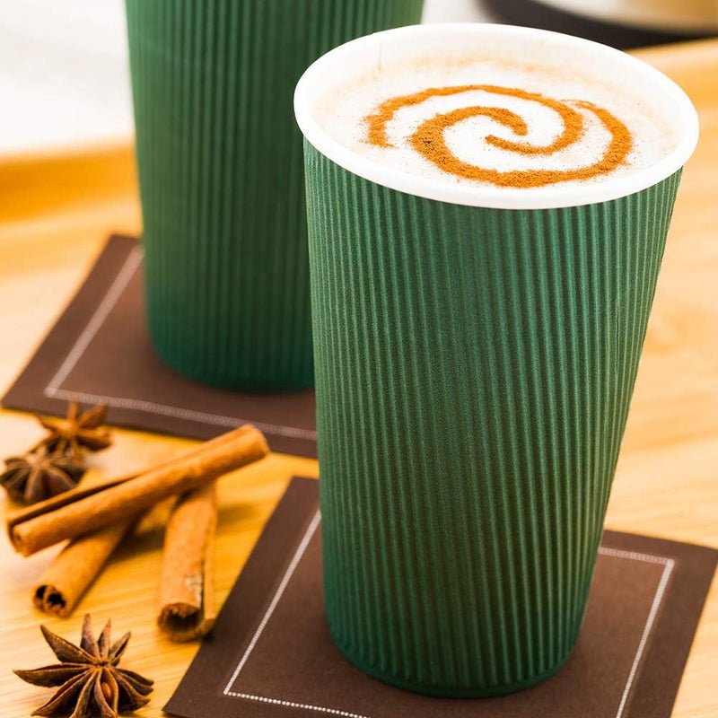 Restaurantware 20 Ounce Paper Coffee Cups, 250 Ripple Wall Disposable Paper Cups - Leakproof, Recyclable, Forest Green Paper Hot Cups, Insulated, Matching Lids Sold Separately - - Image 3