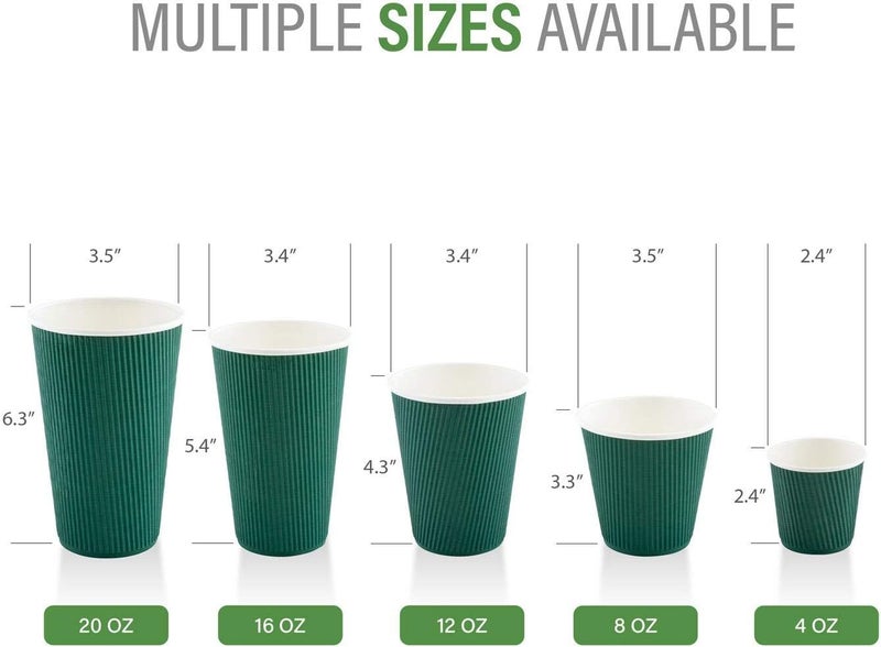 Restaurantware 20 Ounce Paper Coffee Cups, 250 Ripple Wall Disposable Paper Cups - Leakproof, Recyclable, Forest Green Paper Hot Cups, Insulated, Matching Lids Sold Separately - - Image 4