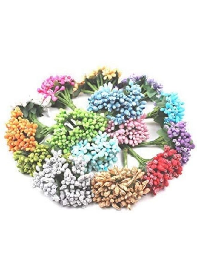 E Shopping E Shopping® Multicoloured Artificial Pollen Flowers for Tiara Making and Jewelry Making Pack of 144 Pollen (12 Bunch of 12 Pollen Each), Total 12 Different Colors  - Image 1