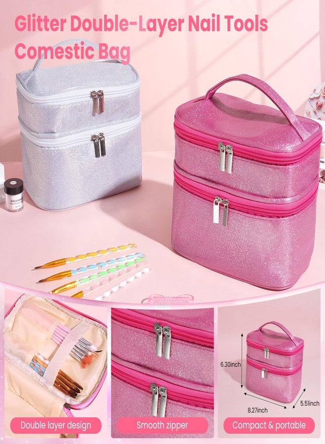 Deciniee Nail Kit for Beginners with Everything: Professional Acrylic Powder Liquid Set with Drill U V Light Practice Finger in Cosmetic Bag for Women Salon Home (Double-Layer Pink) - Image 2
