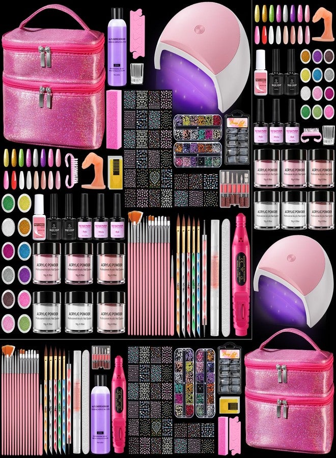 Deciniee Nail Kit for Beginners with Everything: Professional Acrylic Powder Liquid Set with Drill U V Light Practice Finger in Cosmetic Bag for Women Salon Home (Double-Layer Pink) - Image 1
