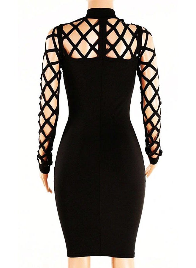 AMiERY Women's Hollow Out Dress Bandage Clubwear Long Sleeve Bodycon Dresses, Black, M - Image 4
