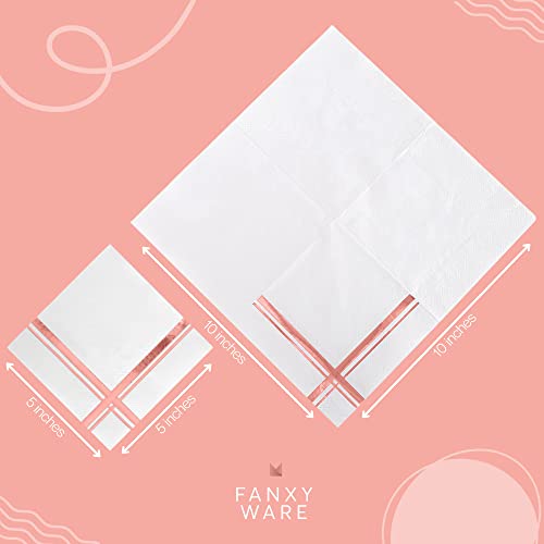 Fanxyware Rose Gold on White Cocktail Napkins - 100 Pack, 5" x 5", 3-Ply Paper - Style Name: Blissful Crossing - Image 5