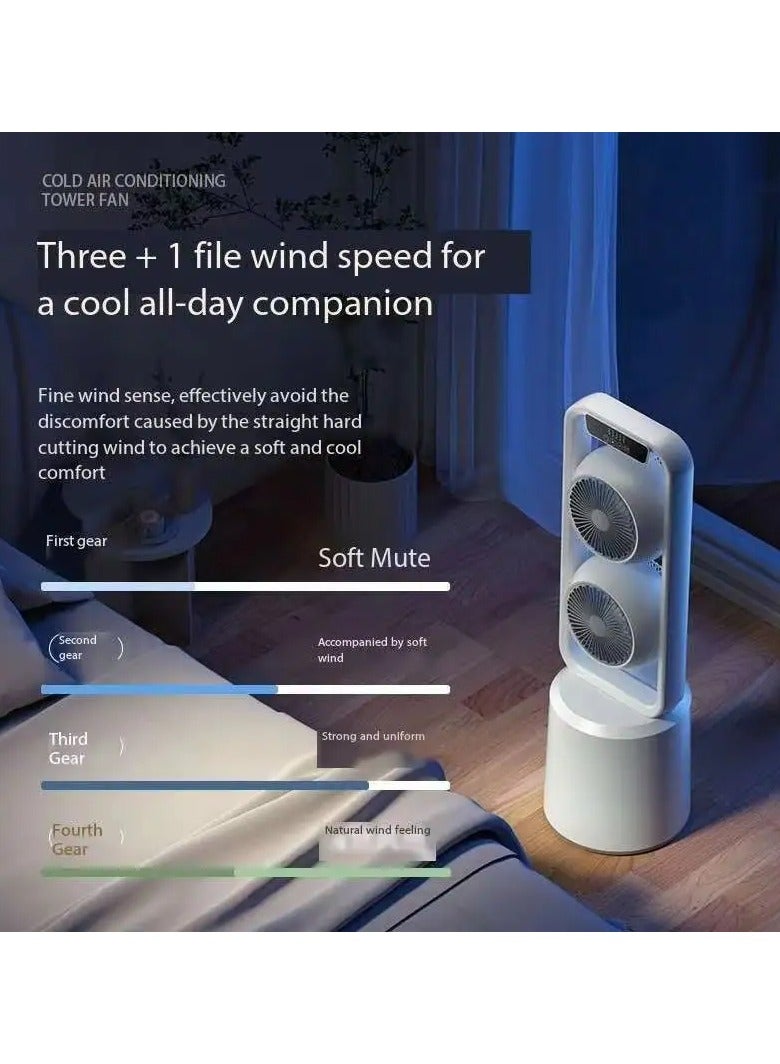 Dual-Layer 3D Air Loop Cooling Rechargeable Pedestal Tower Fan with Remote Control English Operating Table and Stand  - Image 5