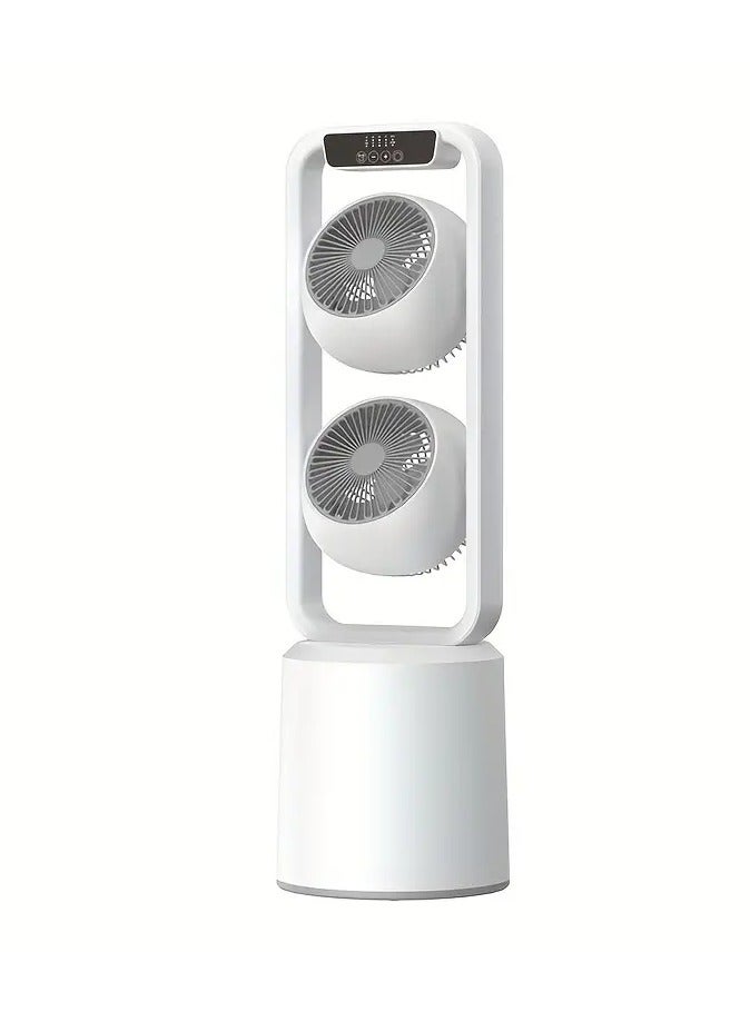 Dual-Layer 3D Air Loop Cooling Rechargeable Pedestal Tower Fan with Remote Control English Operating Table and Stand  - Image 2