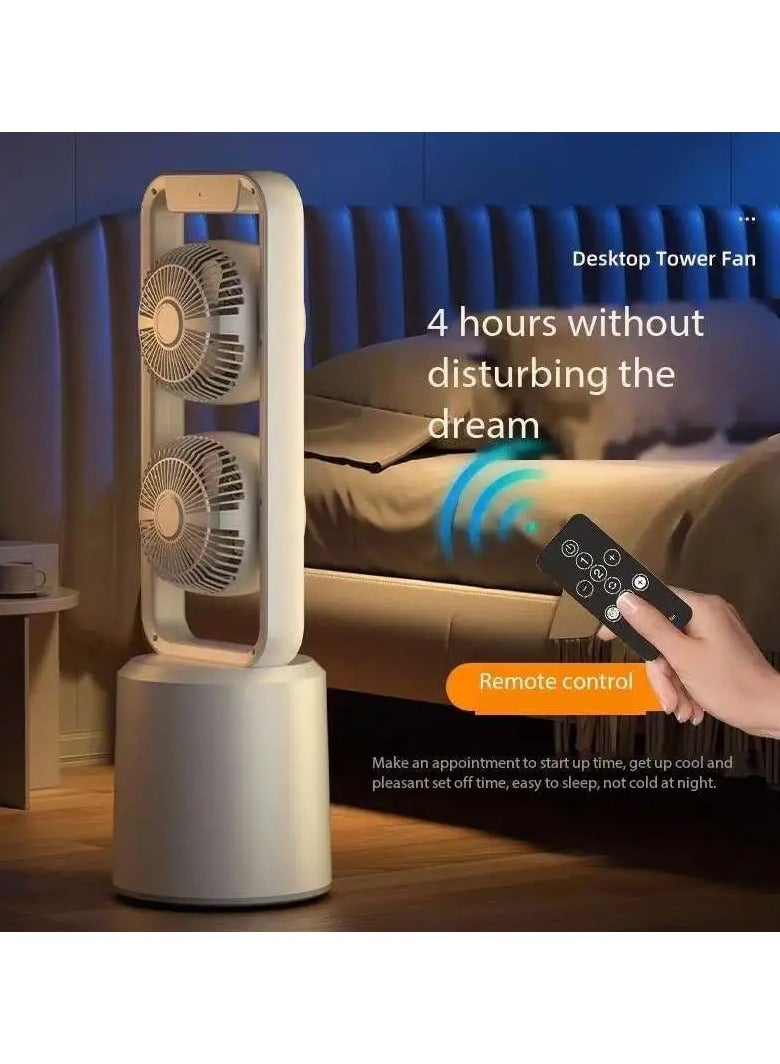 Dual-Layer 3D Air Loop Cooling Rechargeable Pedestal Tower Fan with Remote Control English Operating Table and Stand  - Image 3