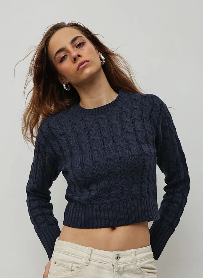 STREET 9 Navy Blue Cable Knit Pullover for Women