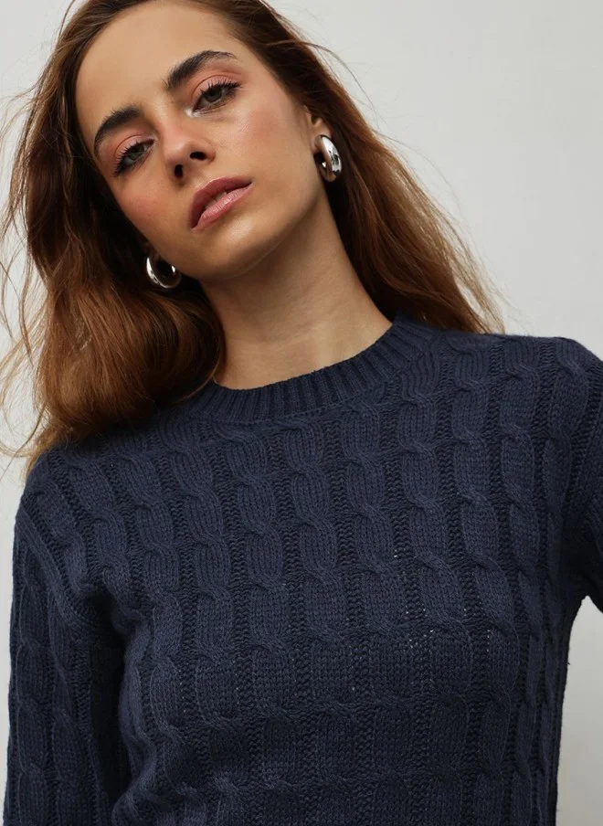 STREET 9 Navy Blue Cable Knit Pullover for Women