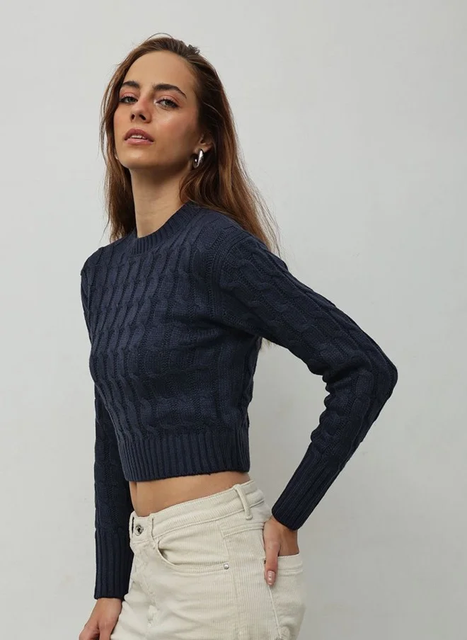STREET 9 Navy Blue Cable Knit Pullover for Women