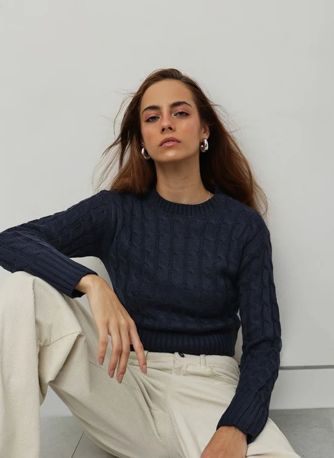 STREET 9 Navy Blue Cable Knit Pullover for Women