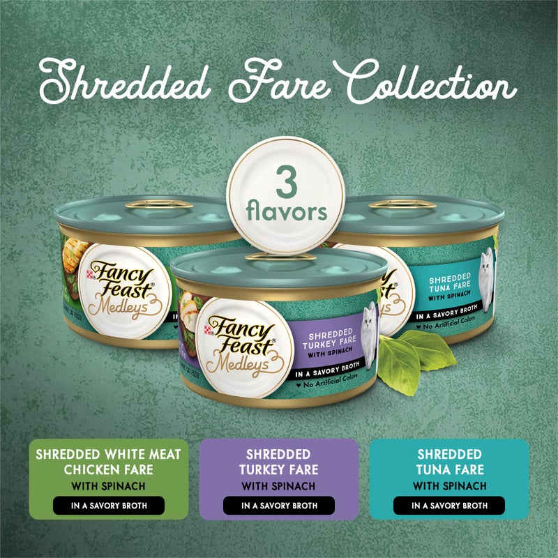 Fancy Feast Purina Fancy Feast Wet Cat Food Variety Pack, Medleys Shredded Fare Collection - (2 Packs of 12) 3 oz. Cans - Image 2