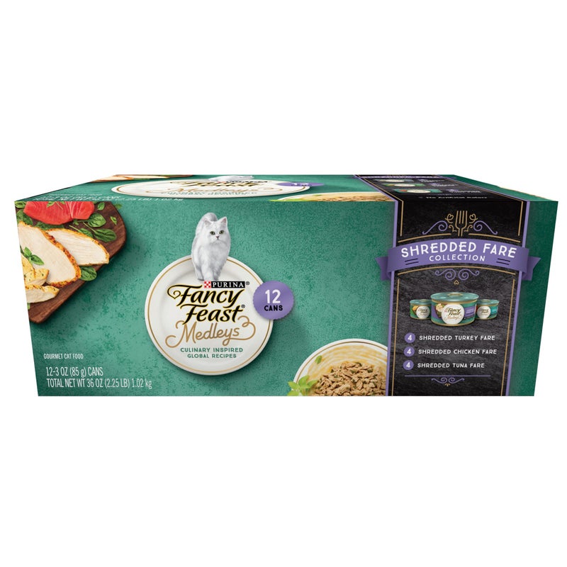 Fancy Feast Purina Fancy Feast Wet Cat Food Variety Pack, Medleys Shredded Fare Collection - (2 Packs of 12) 3 oz. Cans - Image 1