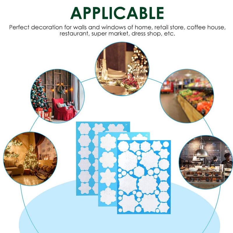 دي سي-بيوتيفُل DC-Beautiful 318 PCS عيد الميلاد الثلج الثلج clings الديكور مجموعة أبيض عيد الميلاد ملصقات نافذة النافذة الشتاء رقائق الثلج clings الحفلة شارات (12 ورقة) - Image 4