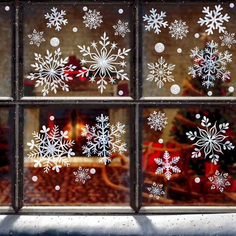 دي سي-بيوتيفُل DC-Beautiful 318 PCS عيد الميلاد الثلج الثلج clings الديكور مجموعة أبيض عيد الميلاد ملصقات نافذة النافذة الشتاء رقائق الثلج clings الحفلة شارات (12 ورقة) - Image 5