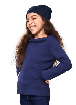 Tchibo Kids Girls Reversible Printed Hat, Navy and Pink  - Image 2