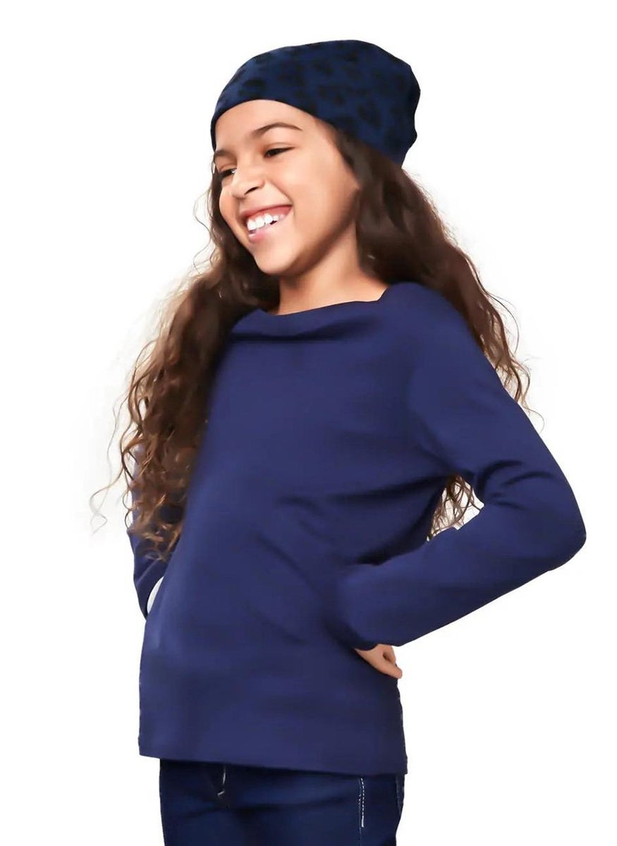Tchibo Kids Girls Reversible Printed Hat, Navy and Pink  - Image 2
