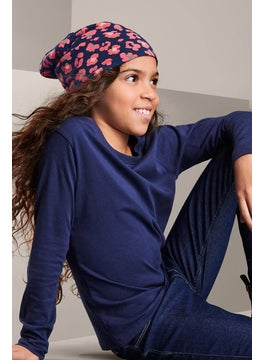 Tchibo Kids Girls Reversible Printed Hat, Navy and Pink  - Image 1