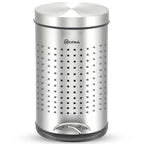 Mofna Stainless Steel Perforated Dustbin with Pedal, Trash Can, Wastebasket, Garbage Bin for Home, Office, Bathroom, Bedroom, Toilet, Outdoor, Indoor and Kitchen, (8x12 In -7 Liter, Silver), Pack of 1 - Image 1