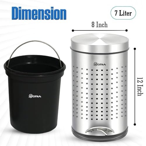 Mofna Stainless Steel Perforated Dustbin with Pedal, Trash Can, Wastebasket, Garbage Bin for Home, Office, Bathroom, Bedroom, Toilet, Outdoor, Indoor and Kitchen, (8x12 In -7 Liter, Silver), Pack of 1 - Image 2