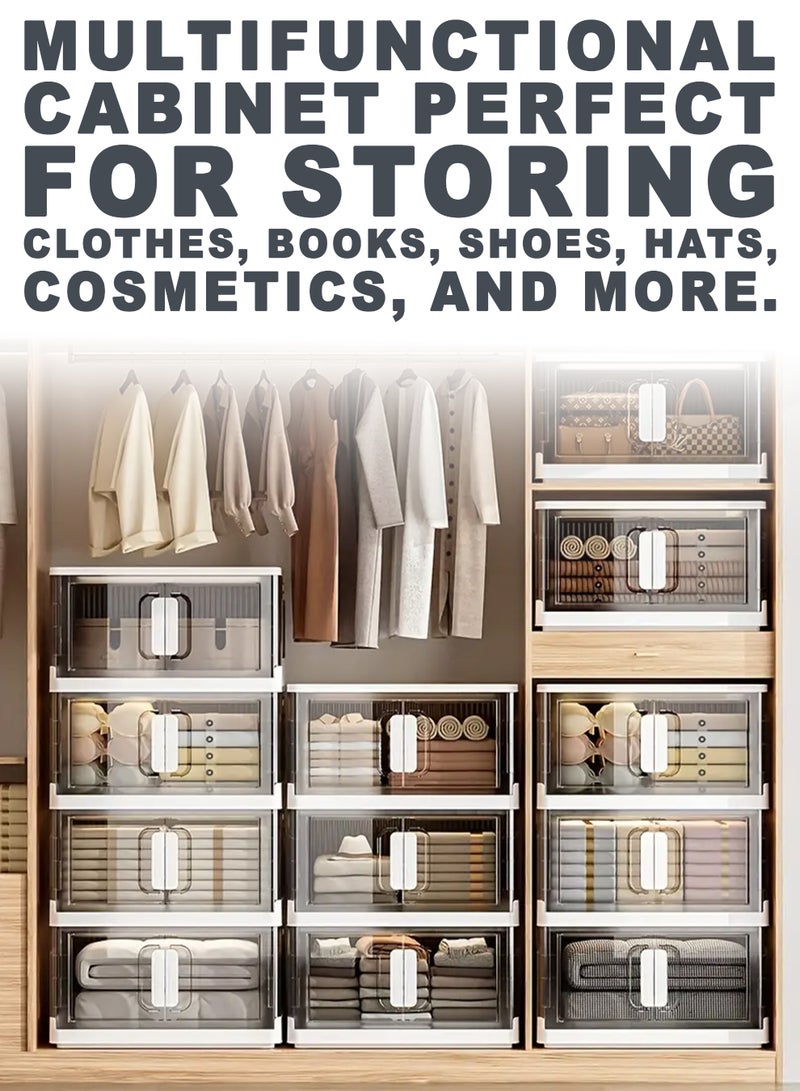Toshionics 4 Tier Plastic Storage Cabinet – 70x34x135 cm - Multi-Layer Foldable Portable Storage Bins with Rolling Wheels, Collapsible, Stackable Clothes Organizer with Magnetic Double-doors Transparent Plastic Closet Quilt Organizer with Secure Lids and Lockable Casters Home Storage Box for Clothes, Kitchen, Pantries, Utensils, Cupboard for Toys, Snacks - Home Decor Organizer, Office Supplies, Bedroom, Bathroom Toiletries and Amenities Versatile Spacious Storage Rack- Available in Various Sizes and Layers - Image 2