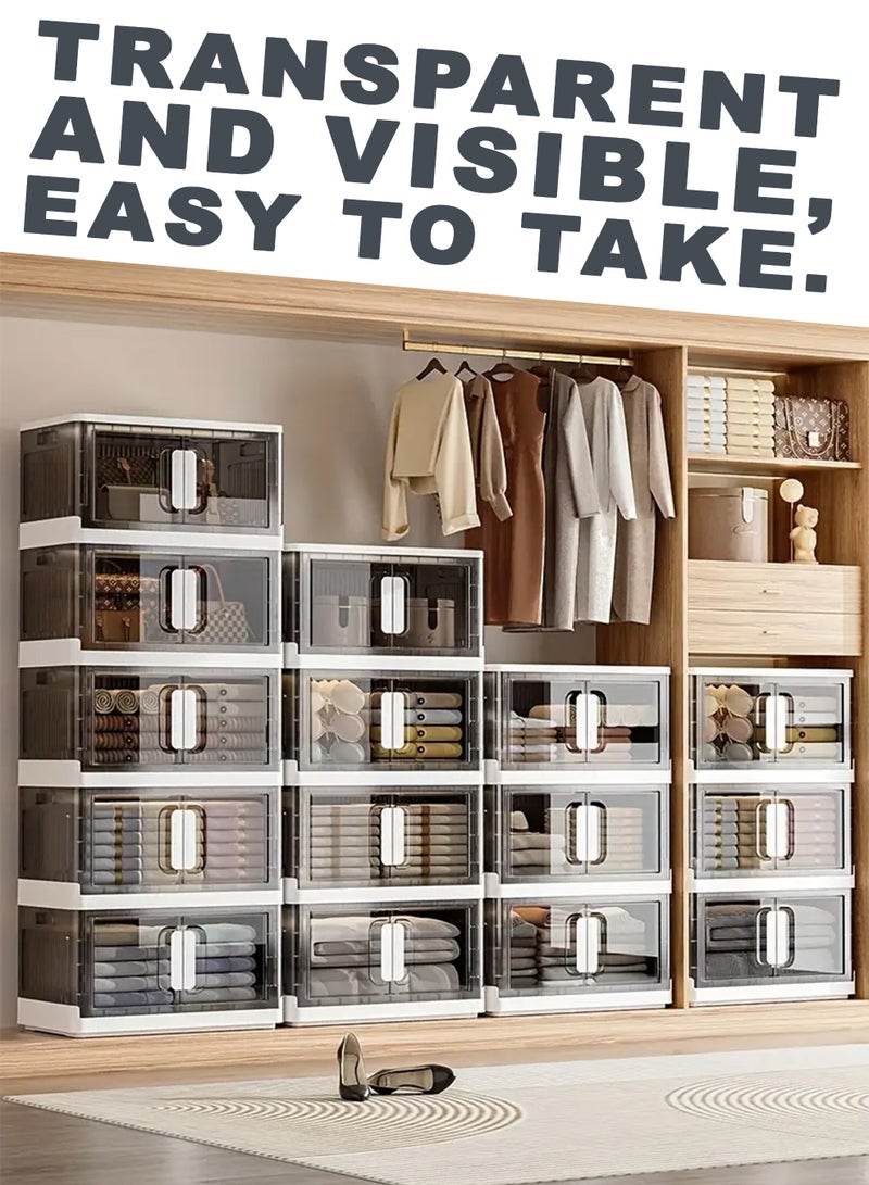 Toshionics 4 Tier Plastic Storage Cabinet – 70x34x135 cm - Multi-Layer Foldable Portable Storage Bins with Rolling Wheels, Collapsible, Stackable Clothes Organizer with Magnetic Double-doors Transparent Plastic Closet Quilt Organizer with Secure Lids and Lockable Casters Home Storage Box for Clothes, Kitchen, Pantries, Utensils, Cupboard for Toys, Snacks - Home Decor Organizer, Office Supplies, Bedroom, Bathroom Toiletries and Amenities Versatile Spacious Storage Rack- Available in Various Sizes and Layers - Image 3