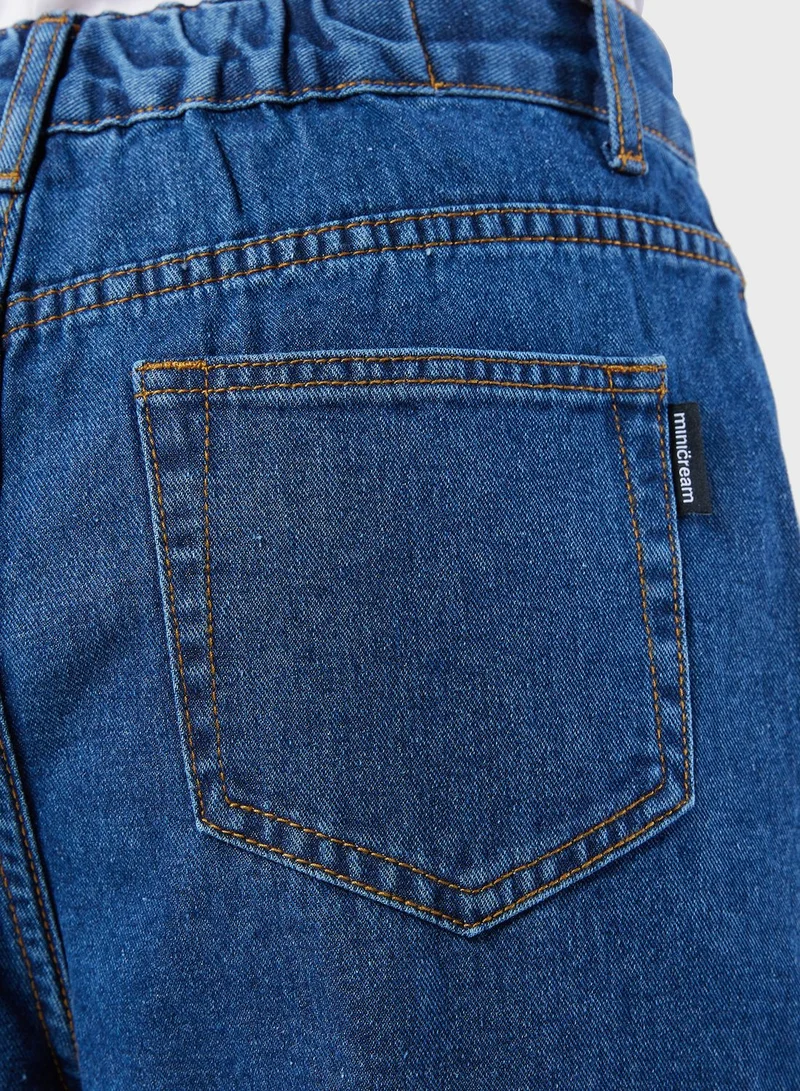 Mini Cream Logo Jeans