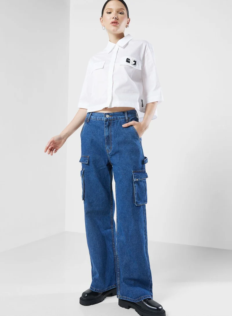 Mini Cream Logo Jeans