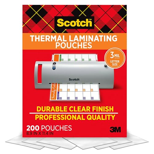 Scotch Thermal Laminating Pouches, 200 Count, Clear, 3 mil., Ideal Office or School Supplies, Fits Letter Sized Paper (8.9 in. × 11.4 in.) - Image 1