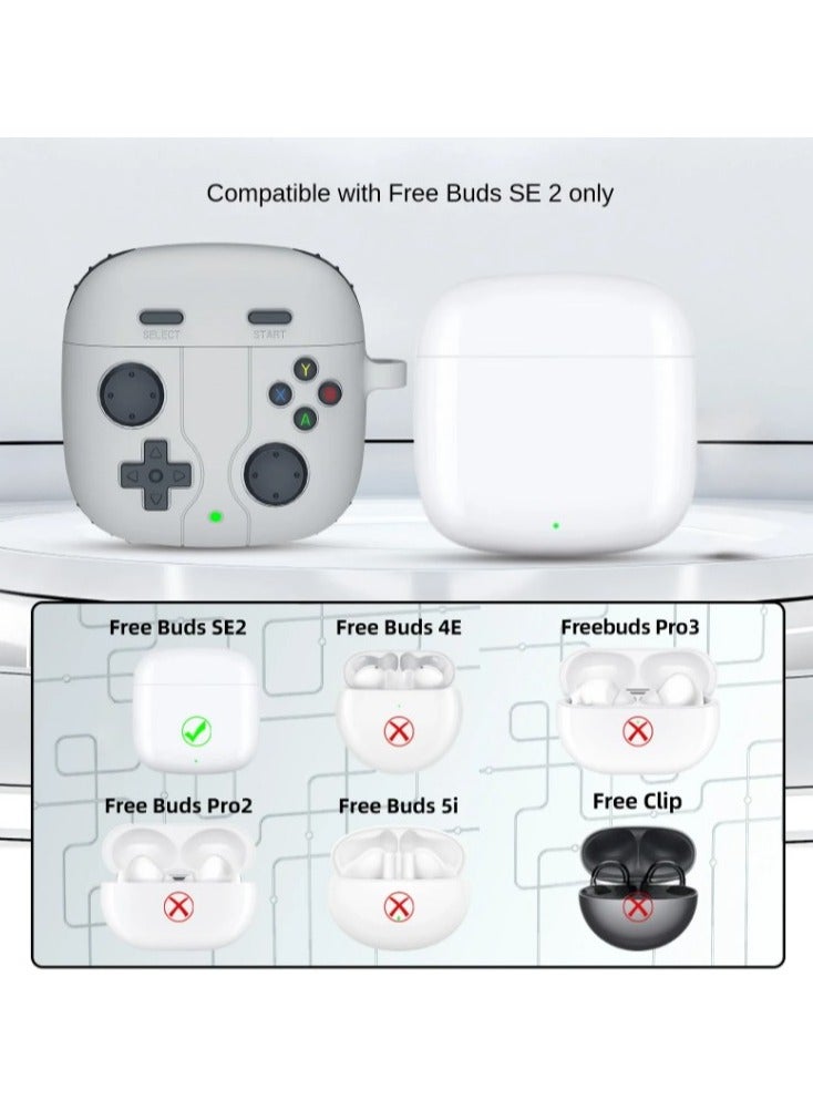 3D cartoon game console design case, compatible with Huawei Freebuds SE2 case, suitable for both men and women, comprehensive protection against falls, soft washable material. Hook and clasp -Grey - Image 2