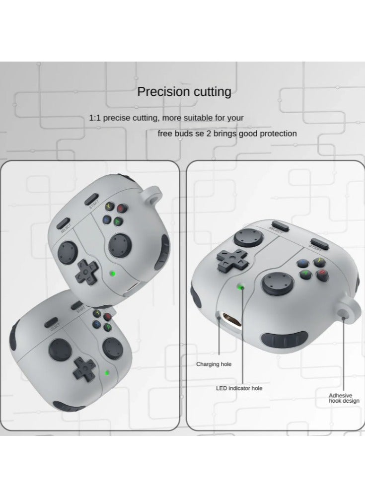 3D cartoon game console design case, compatible with Huawei Freebuds SE2 case, suitable for both men and women, comprehensive protection against falls, soft washable material. Hook and clasp -Grey - Image 3