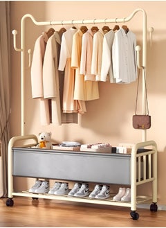AIWANTO Clothing Rack With Storage Bag 2 in 1 Clothes Rack With Basket Rolling Garment Racks for Hanging Clothes Elegant Coat Rack Stand on Wheels for Bedroom 150x120x32cm Grey & White  - Image 1