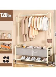 AIWANTO Clothing Rack With Storage Bag 2 in 1 Clothes Rack With Basket Rolling Garment Racks for Hanging Clothes Elegant Coat Rack Stand on Wheels for Bedroom 150x120x32cm Grey & White  - Image 2