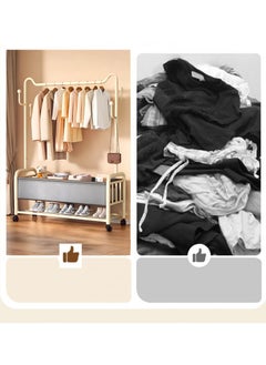 AIWANTO Clothing Rack With Storage Bag 2 in 1 Clothes Rack With Basket Rolling Garment Racks for Hanging Clothes Elegant Coat Rack Stand on Wheels for Bedroom 150x120x32cm Grey & White  - Image 3