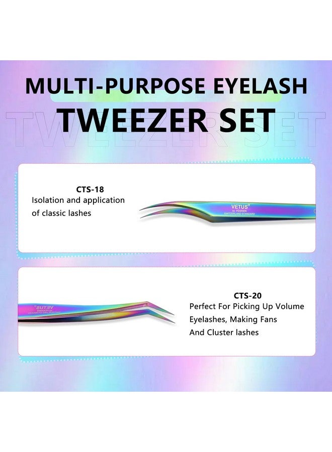 EMEDA 2pcs Eyelash Tweezers, Straight and Curved Tip Volume Tweezers Eyelash Extensions, Tweezers for Lash Extensions, Stainless Steel Lash Tweezers for Lash Artist and Beginners - Image 2