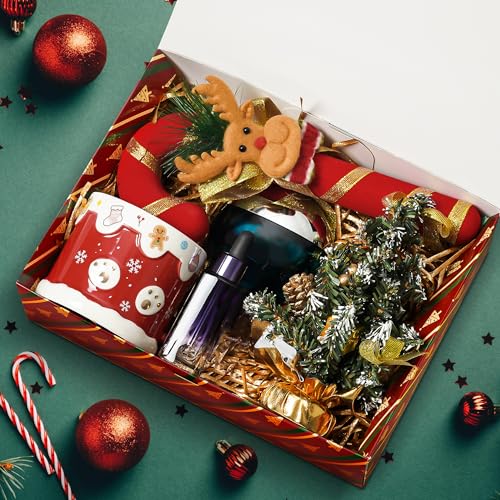 SWANGSA 8 Set Christmas Gift Box with Lids 106x8x3 Kraft Paper Gift Box Christmas Tree Present Candy Cookie Boxes with Ribbon and 60pcs Adhesive Dots for Holiday Party Favor Supplies - Image 3