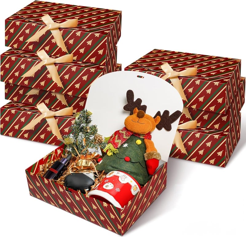 SWANGSA 8 Set Christmas Gift Box with Lids 106x8x3 Kraft Paper Gift Box Christmas Tree Present Candy Cookie Boxes with Ribbon and 60pcs Adhesive Dots for Holiday Party Favor Supplies - Image 2
