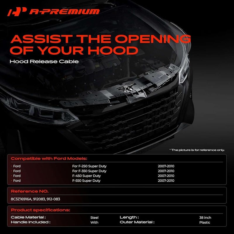 A-Premium 38 inch Front Hood Latch Release Cable with Handle - Image 2