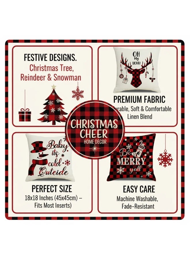 Y&D 4-Piece Christmas Pillow Case Cover Cushion For Home Decor 45x45cm - Image 2
