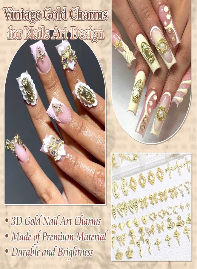 BELICEY 320Pcs 3D Gold Nail Charms, Mix Styles Cross Rose Bow Heart Nail Charms and Gems, Alloy Crown Virgin Mary Charms for Acrylic Nails, Shiny Golden Pearls Studs for Nails Design Manicure Crafts - Image 4
